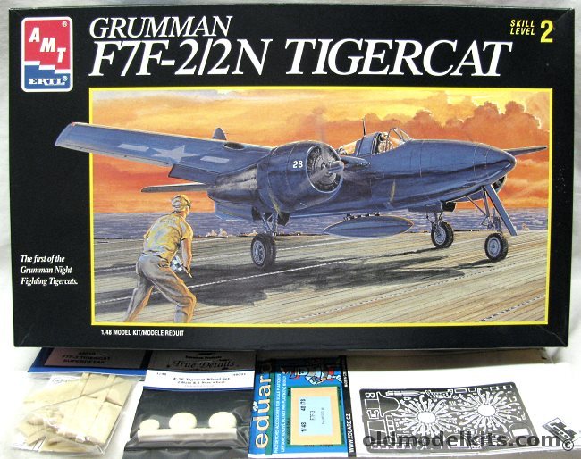 AMT 1/48 Grumman F7F-2/2N Tigercat + Eduard PE + Hi-Tech SuperDetail + True Details Wheels - Nightfighter VF(N)-52 and Naval Air Test Aircraft - (F7F2), 8844 plastic model kit